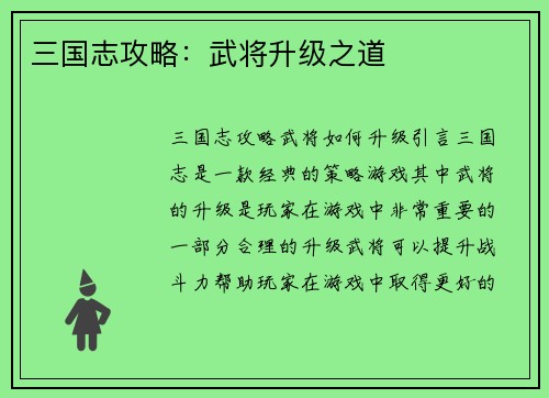三国志攻略：武将升级之道
