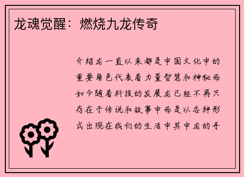 龙魂觉醒：燃烧九龙传奇